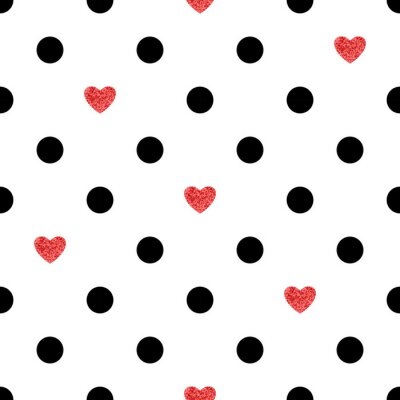 Sticker Tupfenmuster mit roten Herzen. Romantischen Hintergrund.