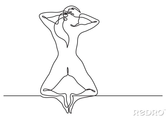 Sticker ununterbrochenes Federzeichnung der Frau stehend auf ihrer hinteren Ansicht der Knie