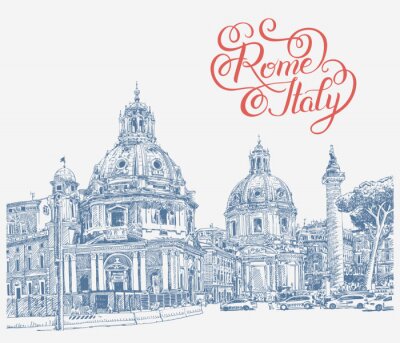 Sticker Ursprüngliche digitale Zeichnung von Rom Italien-Stadtbild mit Beschriftung