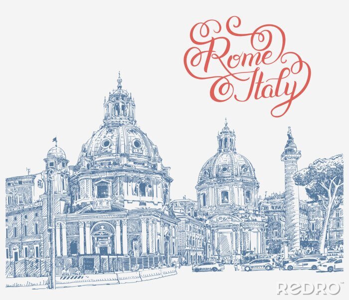 Sticker Ursprüngliche digitale Zeichnung von Rom Italien-Stadtbild mit Beschriftung