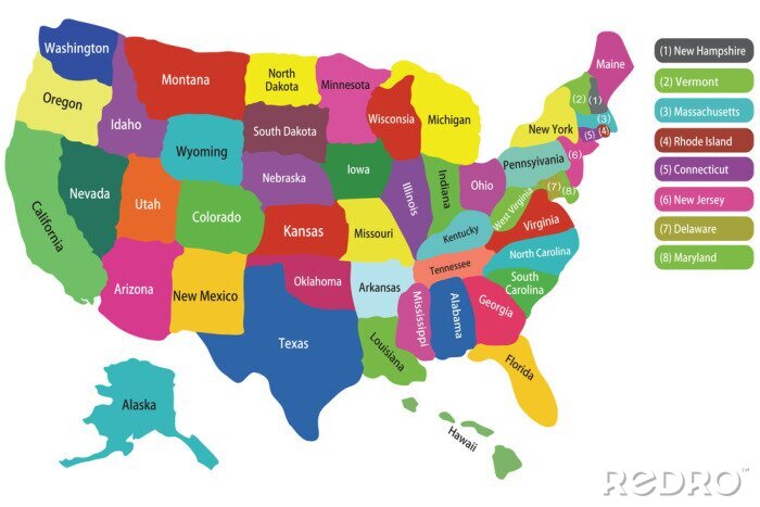 Sticker USA-Karte mit Bundesstaaten
