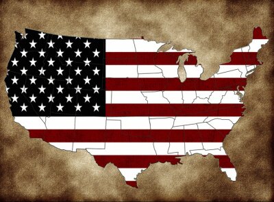 Sticker USA-Karte mit der Flagge und die Staaten