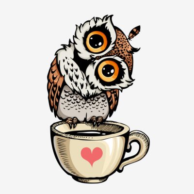 Sticker Vector cute Owl Hand drawn cartoon character.