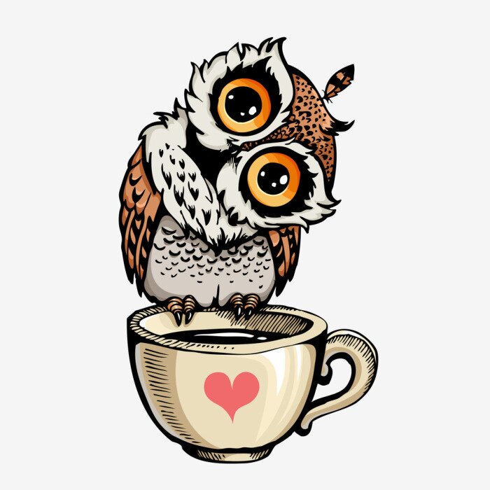 Sticker Vector cute Owl Hand drawn cartoon character.