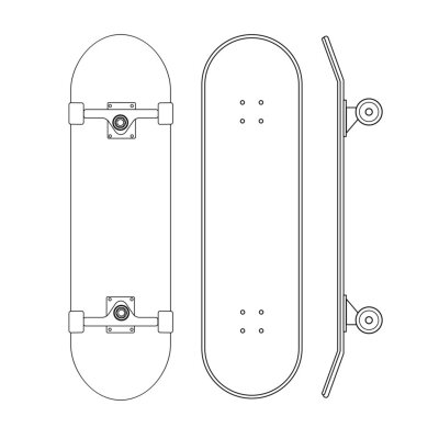 Sticker Vector flat cartoon line set of skateboard different sides isolated on white background 
