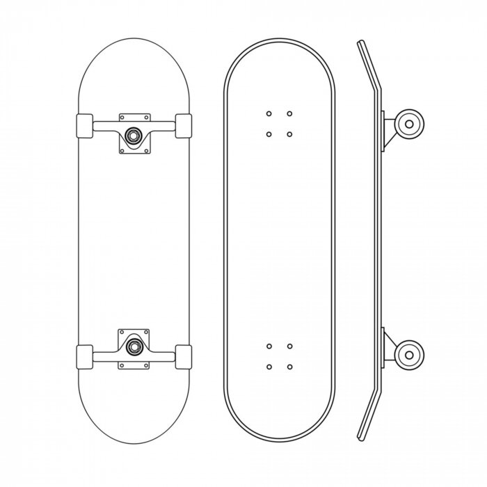 Sticker Vector flat cartoon line set of skateboard different sides isolated on white background 