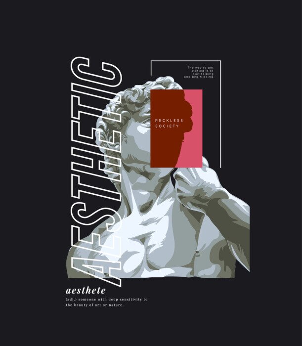 Sticker vector illustration antique statue on black background for fashion print