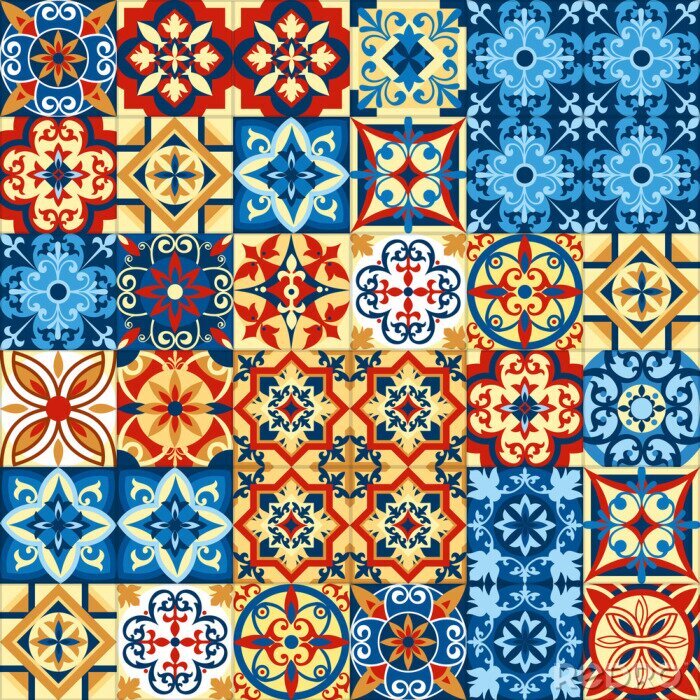 Sticker Vector Illustration des dekorativen Fliesenmosaik-Musterdesigns in der marokkanischen Art.