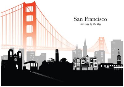 Sticker Vector illustration of skyline of San Francisco with fog