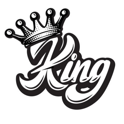 Sticker Vector illustration with crown and calligraphic inscription King