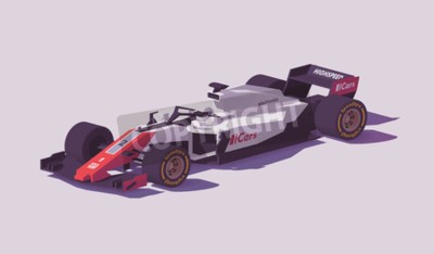 Sticker Vector low poly formula racing car in white and red livery