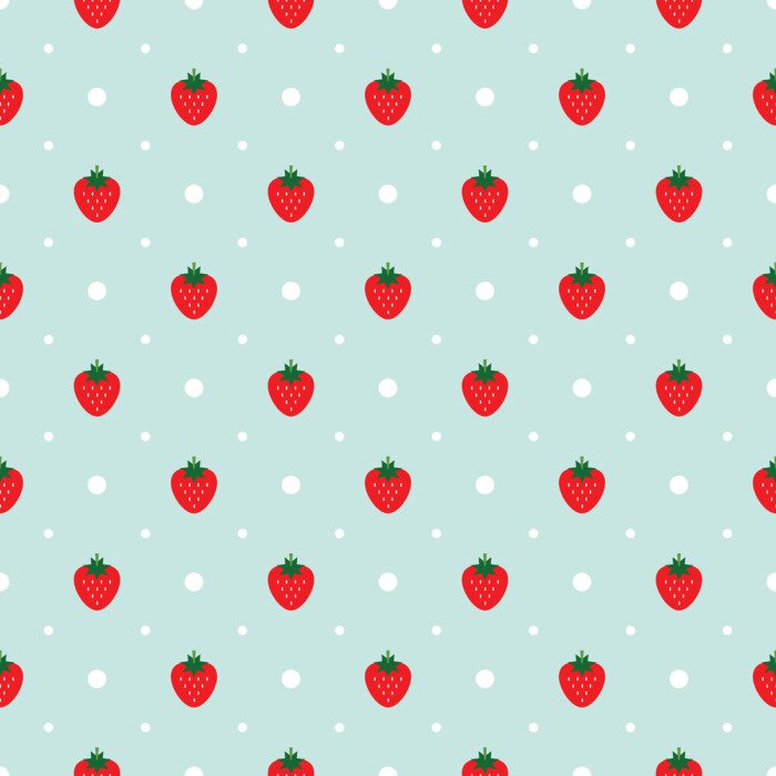 Sticker Vector nahtlose Muster mit Erdbeeren und weißen Punkten