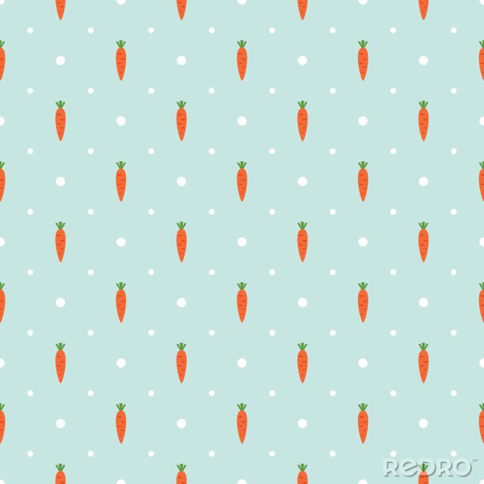 Sticker Vector nahtlose Muster mit Karotten und weißen Punkten