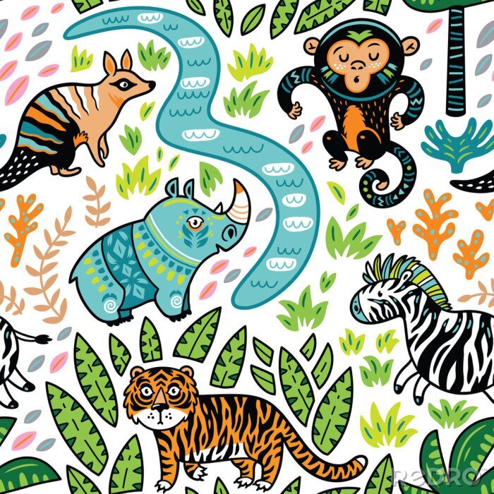 Sticker Vector nahtlose tropischen Muster mit dekorativen Tier Zeichen