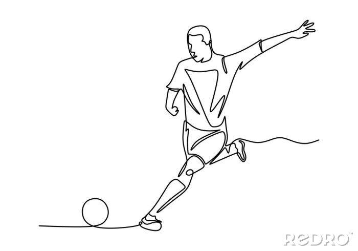 Sticker Vector of football player continuous one line drawing minimalism design.