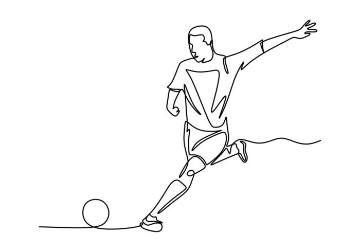 Sticker Vector of football player continuous one line drawing minimalism design.
