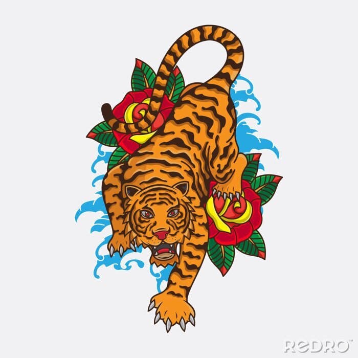 Sticker vector of traditional tiger tattoo