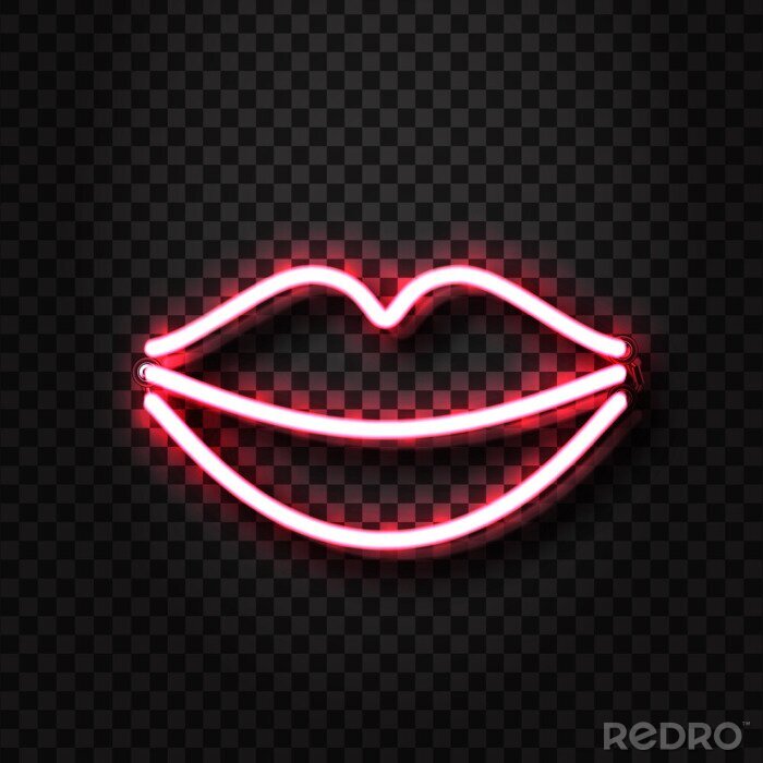 Sticker Vector realistische lokalisierte erotische Lippen Neonzeichen für Dekoration und die Abdeckung auf dem transparenten Hintergrund. Konzept des erotischen Show- und Nachtclubs.