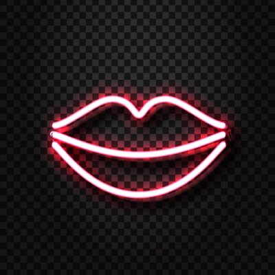 Sticker Vector realistische lokalisierte erotische Lippen Neonzeichen für Dekoration und die Abdeckung auf dem transparenten Hintergrund. Konzept des erotischen Show- und Nachtclubs.