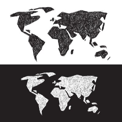 Sticker Vector Schwarz-Weiß-Weltkarte Illustration Set
