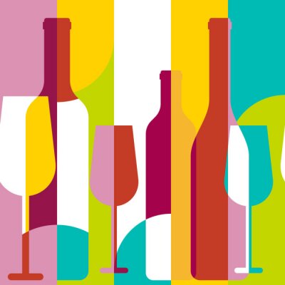 Vector seamless background, wine bottle and glass silhouette. Ab