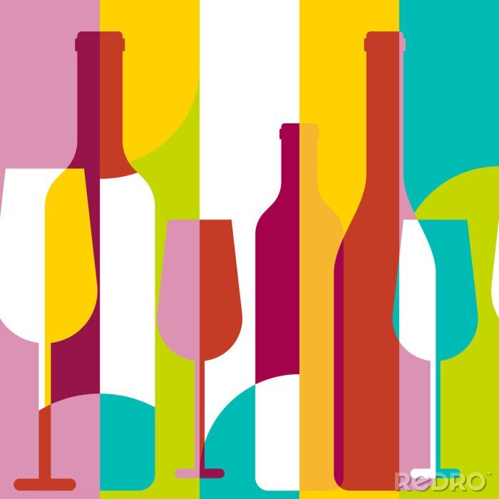 Sticker Vector seamless background, wine bottle and glass silhouette. Ab