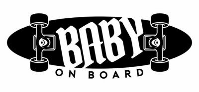 Sticker Vector sign, picture skateboard with text - Baby on board. Isolated white background.