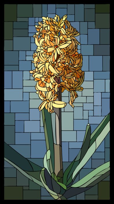 Sticker Vector stained glass window with blooming hyacinth.