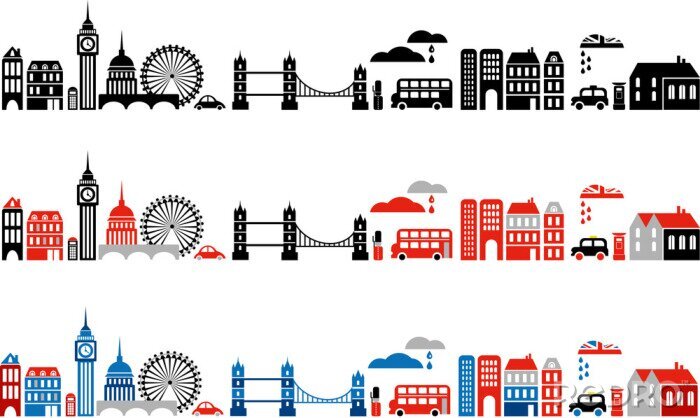 Sticker Vektor-Banner von Londoner Sehenswürdigkeiten - Europäische Städte-Serie