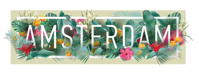 Sticker Vektor floral gerahmte typografische AMSTERDAM Stadt Kunstwerk