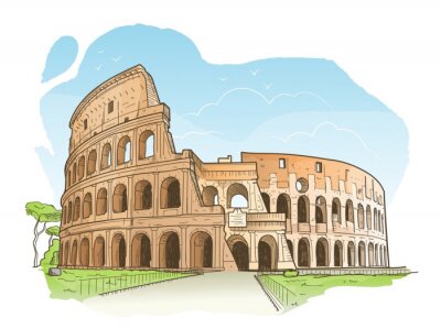 Sticker Vektor-Illustration des Kolosseums in Rom in Hand gezeichneten Skizze Stil