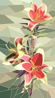 Sticker Vektor-Illustration von Blumen rosa Lilie.