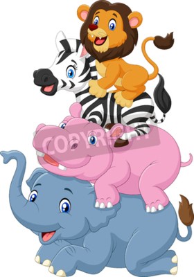 Sticker Vektor-Illustration von Cartoon funny Tier stehen auf der jeweils anderen