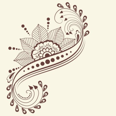 Sticker Vektor-Illustration von mehndi Ornament. Traditioneller indischer Stil, ornamentale florale Elemente für Henna Tattoo, Aufkleber, Mehndi und Yoga Design, Karten und Drucke. Abstract floral vector illu