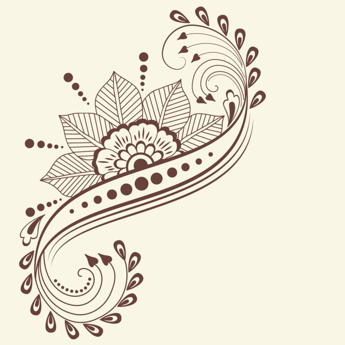 Sticker Vektor-Illustration von mehndi Ornament. Traditioneller indischer Stil, ornamentale florale Elemente für Henna Tattoo, Aufkleber, Mehndi und Yoga Design, Karten und Drucke. Abstract floral vector illu