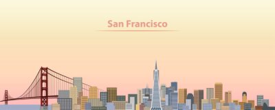 Sticker Vektor-Illustration von San Francisco Skyline der Stadt bei Sonnenaufgang