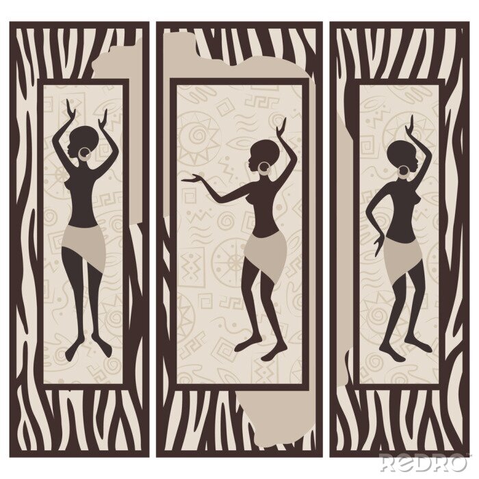 Sticker Vektor-Illustration von tanzenden Frauen Triptychon.