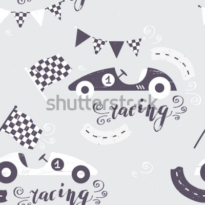 Sticker Vektor nahtloses Retro-Muster, Vintage-Rennwagen