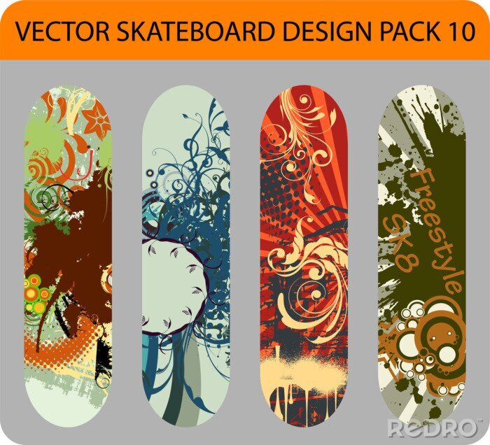 Sticker Vektor-Pack 10 mit vier Skateboard-Designs