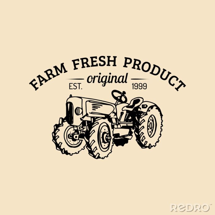 Sticker Vektor Retro Bauernhof frischen logotype.Organic Premium-Qualität Produkte logo.Eco Lebensmittel Zeichen.Vintage Hand skizziert Traktor-Symbol.