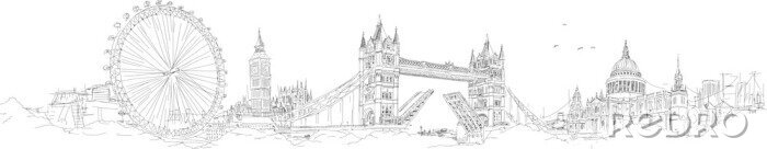 Sticker Vektor Skizze Handzeichnung Panorama-London Silhouette