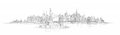 Sticker Vektor Skizze Handzeichnung Panorama New York City Silhouette