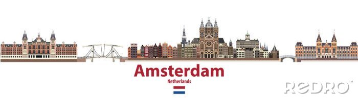 Sticker Vektor-Skyline von Amsterdam. Flagge von Niederlande