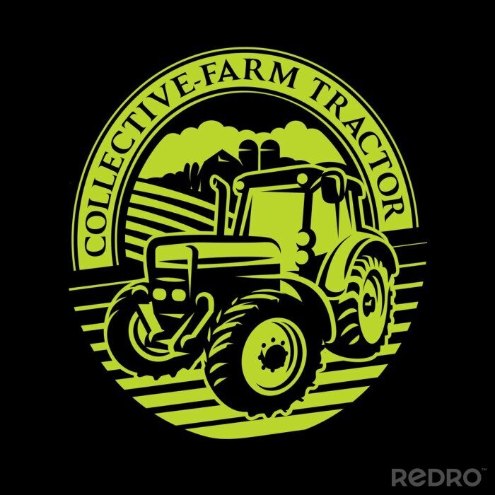 Sticker Vektor-Traktor-Muster auf dem Feld auf dem Bauernhof Hintergrund