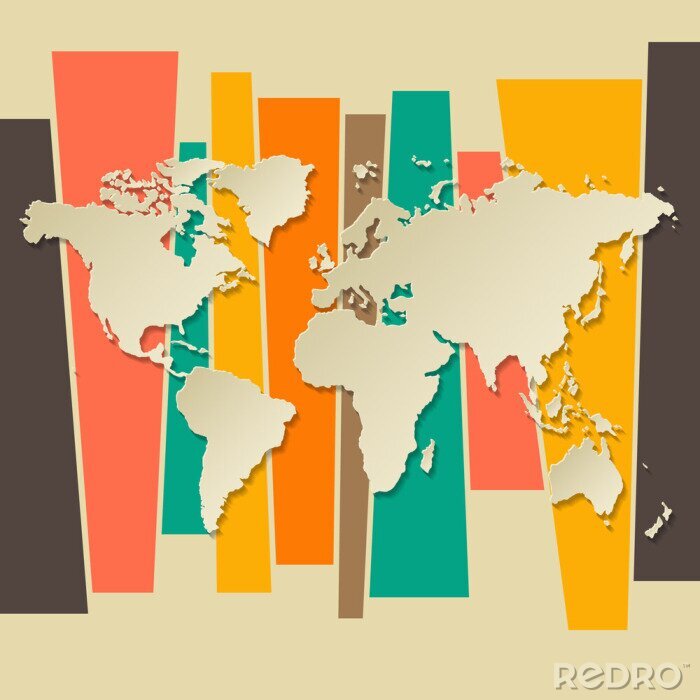 Sticker Vektor-Weltkarte Papier 3D-Retro-Hintergrund