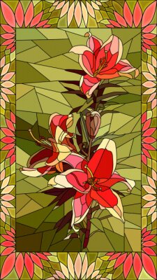 Sticker Vektorillustration von roten Lilien der Paare.
