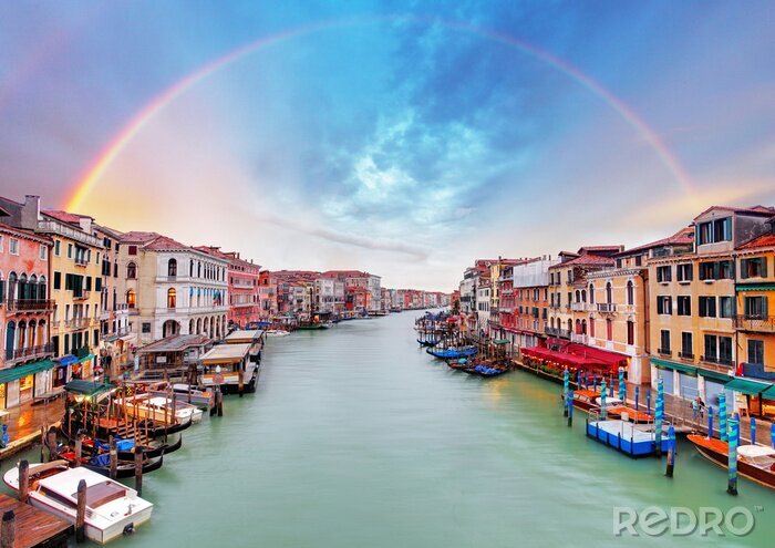 Sticker Venedig Ponte di Rialto und Regenbogen