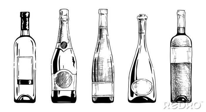 Sticker Verschiedene Arten von Flaschen Wein Grafik