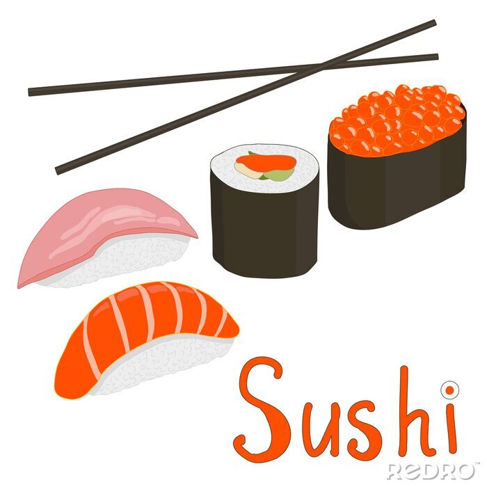 Sticker Verschiedene Arten von Sushi Grafik