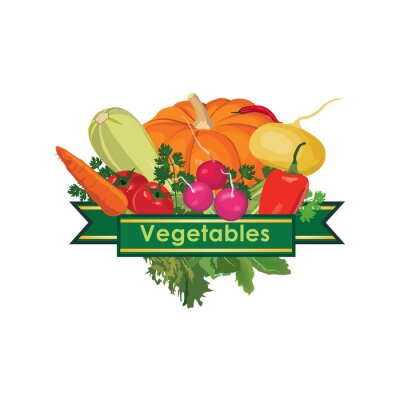 Sticker Verschiedene Gemüsesorten bunte Werbegrafik